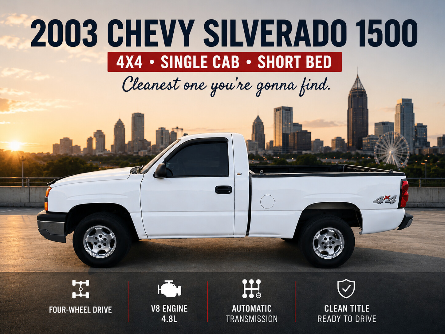 2003 Chevy Silverado 1500 4x4 Single Cab Short Bed — 4.8L V8, automatic, clean title — Cars Helping Kids raffle grand prize